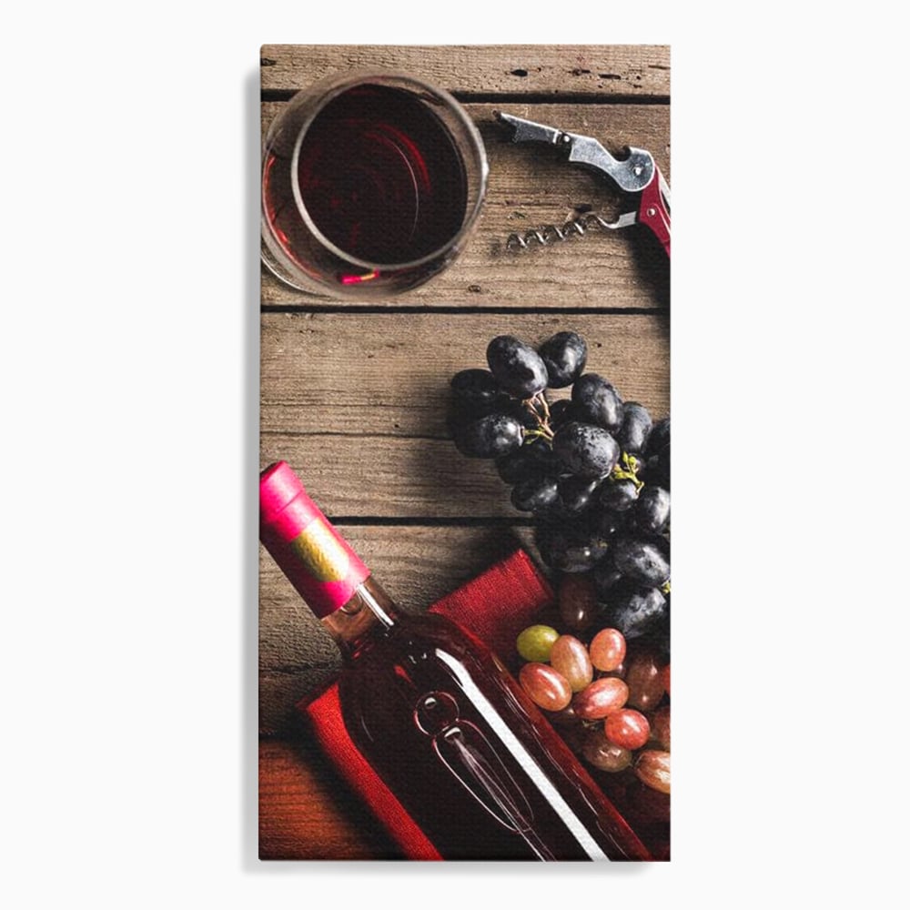 Leinwand Premium Canvas Wandkunst, LuxCanva® N1077, Verkostung, Rotwein, Flasche, Glas, Getränk, Trauben, Moment, Tradition, rustikal, Holz, Kneipe, Bar, Lounge, Restaurant, Küche