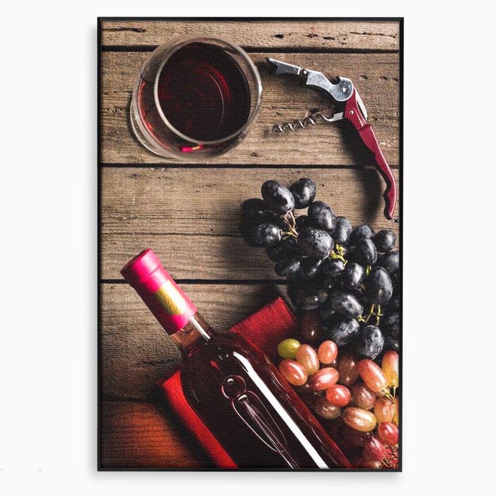 Leinwand Premium Canvas Wandkunst, LuxCanva® N1077, Verkostung, Rotwein, Flasche, Glas, Getränk, Trauben, Moment, Tradition, rustikal, Holz, Kneipe, Bar, Lounge, Restaurant, Küche