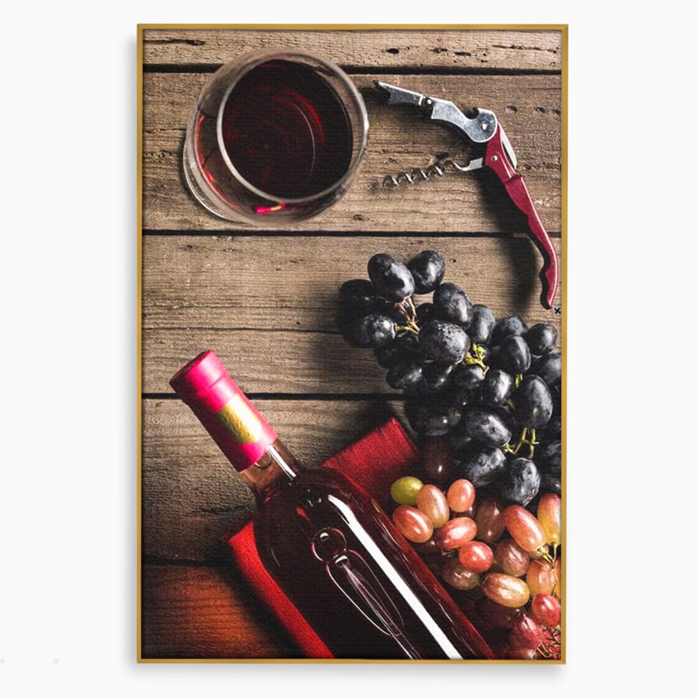 Leinwand Premium Canvas Wandkunst, LuxCanva® N1077, Verkostung, Rotwein, Flasche, Glas, Getränk, Trauben, Moment, Tradition, rustikal, Holz, Kneipe, Bar, Lounge, Restaurant, Küche