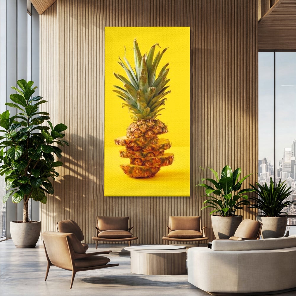 Leinwand Premium Canvas Wall Art, LuxCanva® N1078, Geschmack von Urlaub, Ananas, Obst, Scheiben, tropisch, Energie, Vitamine, süß, frisch, frisch, exotisch, Restaurant, Küche
