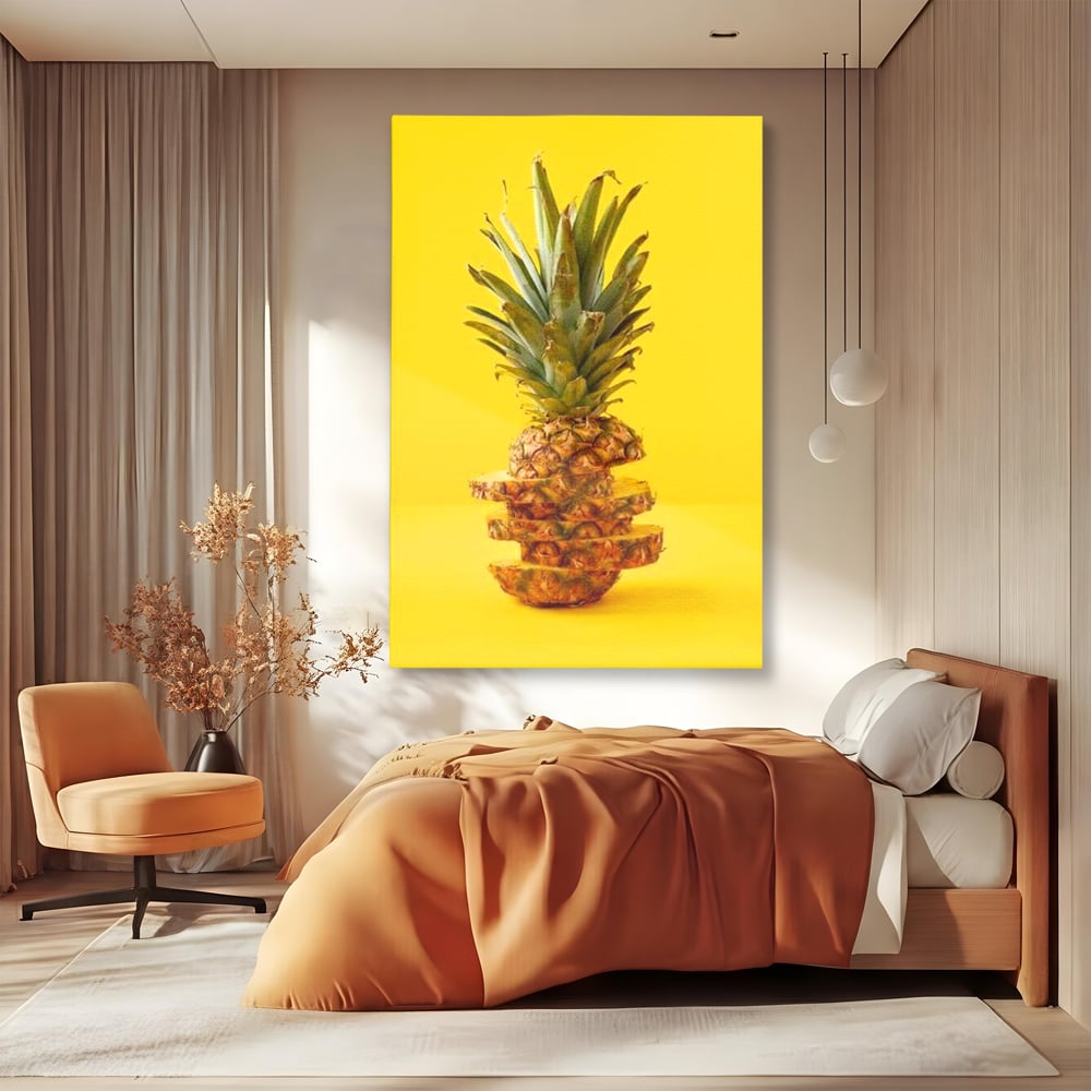 Leinwand Premium Canvas Wall Art, LuxCanva® N1078, Geschmack von Urlaub, Ananas, Obst, Scheiben, tropisch, Energie, Vitamine, süß, frisch, frisch, exotisch, Restaurant, Küche