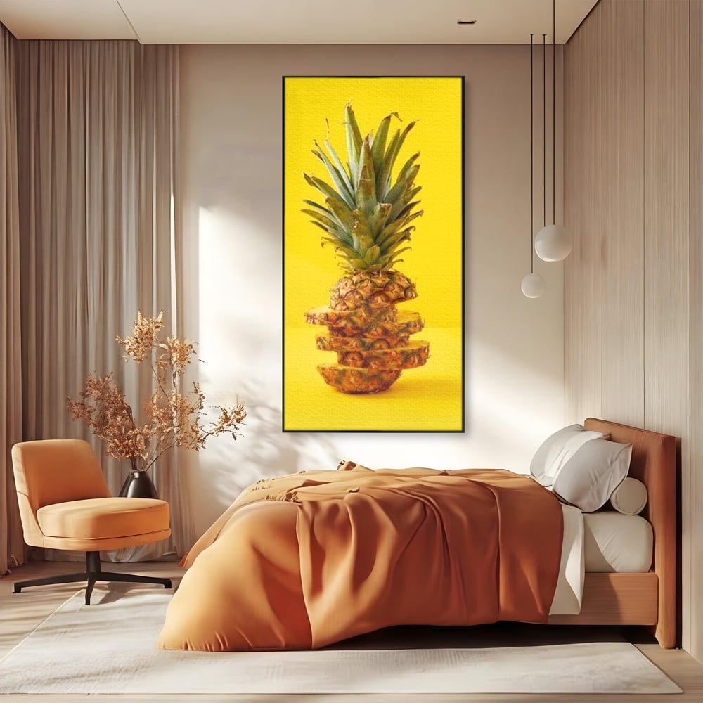 Leinwand Premium Canvas Wall Art, LuxCanva® N1078, Geschmack von Urlaub, Ananas, Obst, Scheiben, tropisch, Energie, Vitamine, süß, frisch, frisch, exotisch, Restaurant, Küche