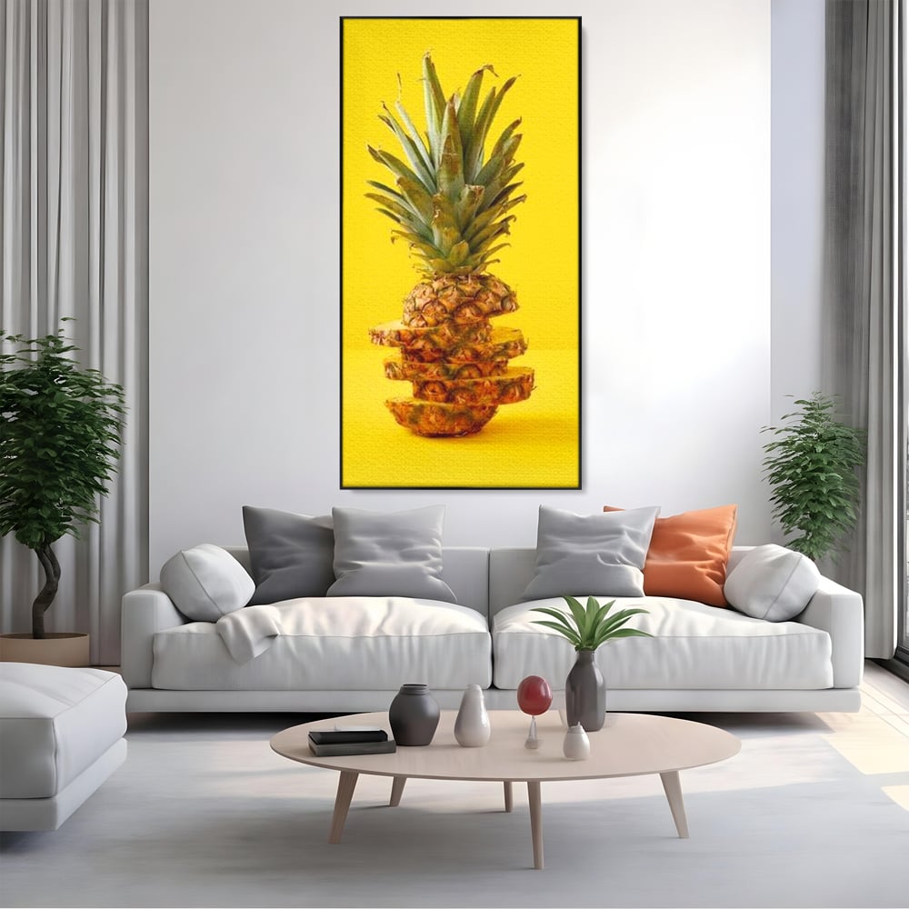 Leinwand Premium Canvas Wall Art, LuxCanva® N1078, Geschmack von Urlaub, Ananas, Obst, Scheiben, tropisch, Energie, Vitamine, süß, frisch, frisch, exotisch, Restaurant, Küche