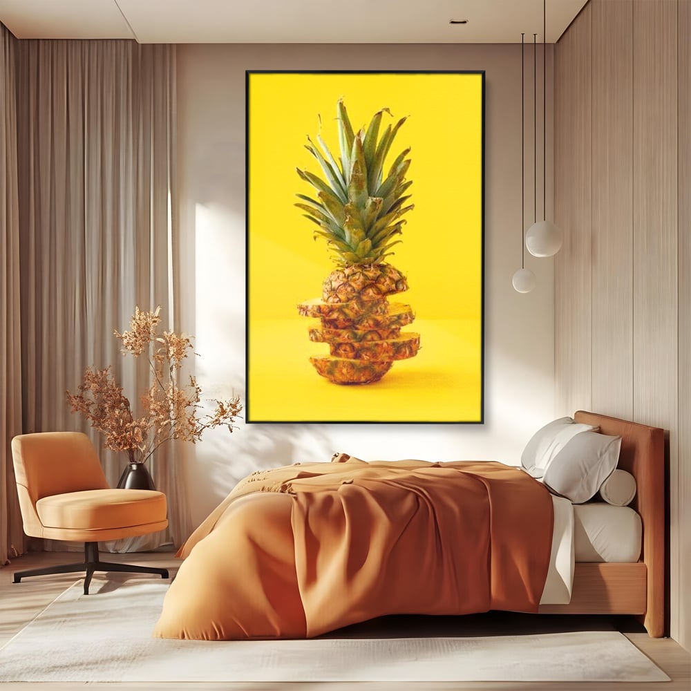 Leinwand Premium Canvas Wall Art, LuxCanva® N1078, Geschmack von Urlaub, Ananas, Obst, Scheiben, tropisch, Energie, Vitamine, süß, frisch, frisch, exotisch, Restaurant, Küche
