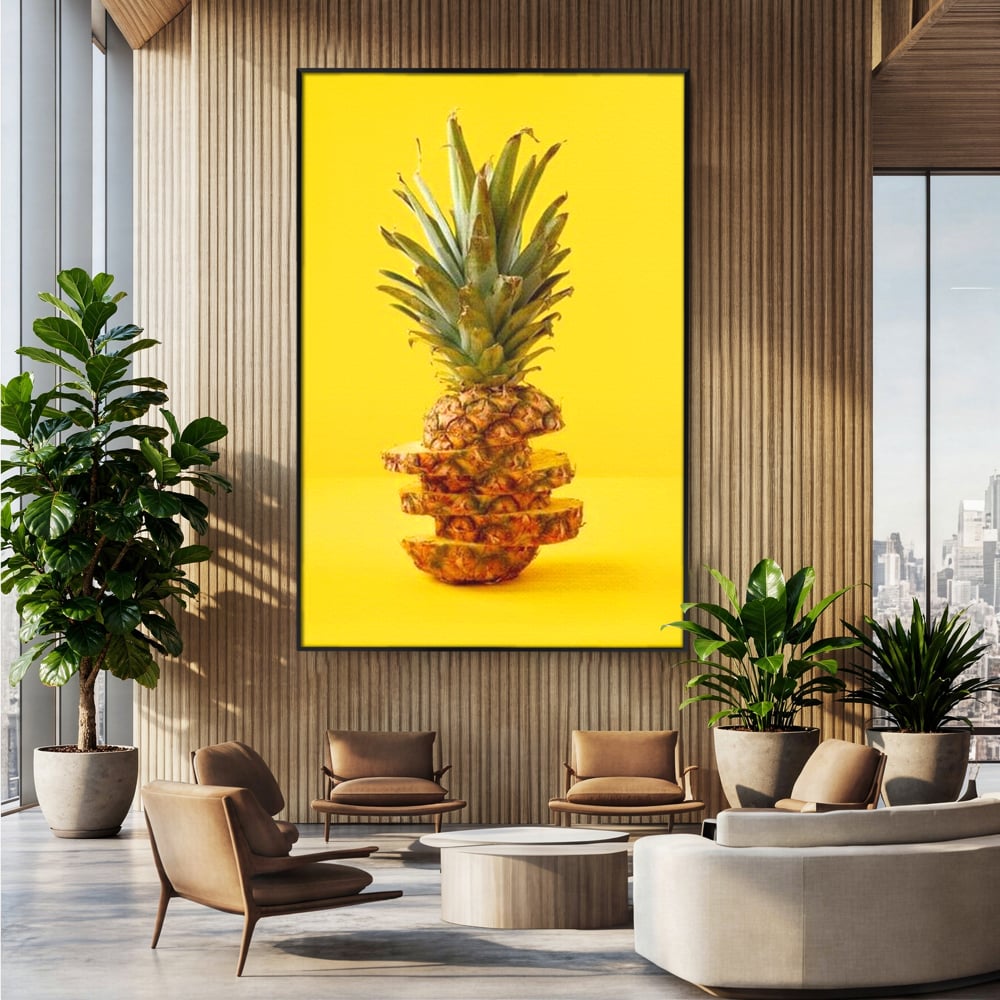 Leinwand Premium Canvas Wall Art, LuxCanva® N1078, Geschmack von Urlaub, Ananas, Obst, Scheiben, tropisch, Energie, Vitamine, süß, frisch, frisch, exotisch, Restaurant, Küche