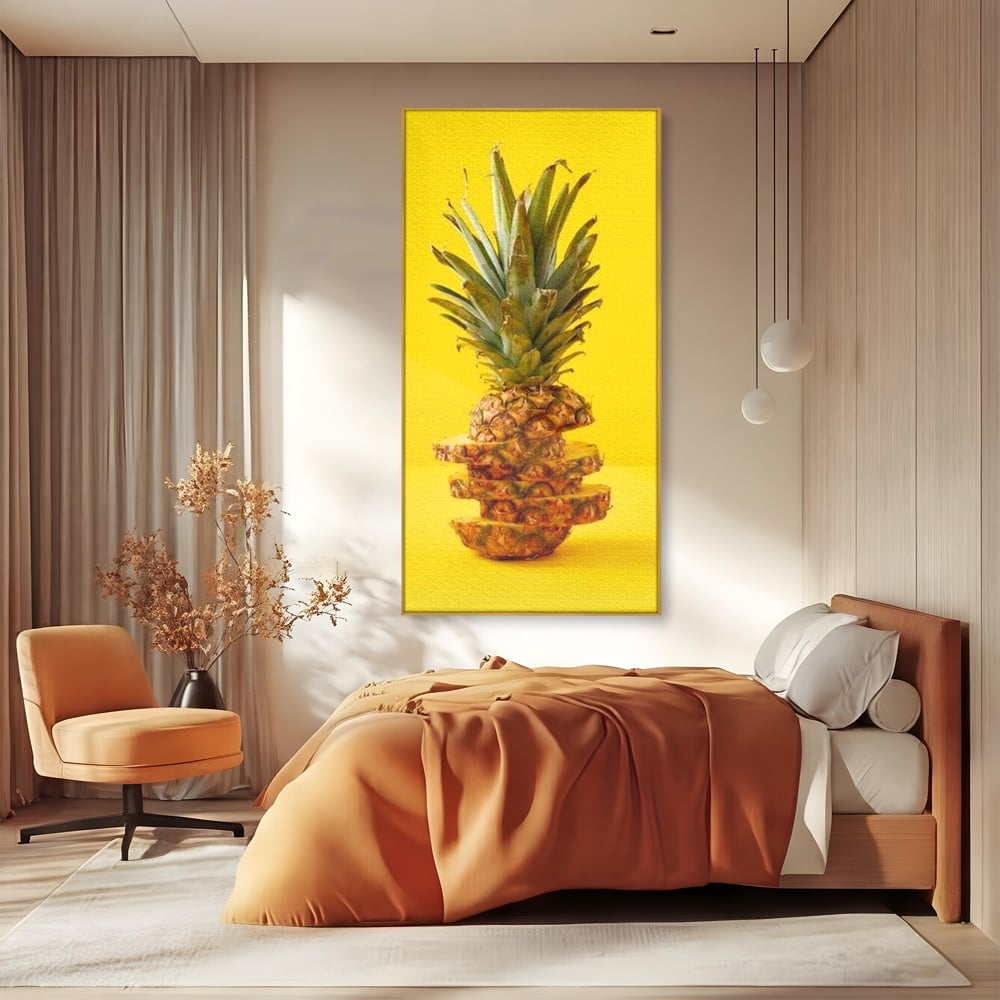 Leinwand Premium Canvas Wall Art, LuxCanva® N1078, Geschmack von Urlaub, Ananas, Obst, Scheiben, tropisch, Energie, Vitamine, süß, frisch, frisch, exotisch, Restaurant, Küche