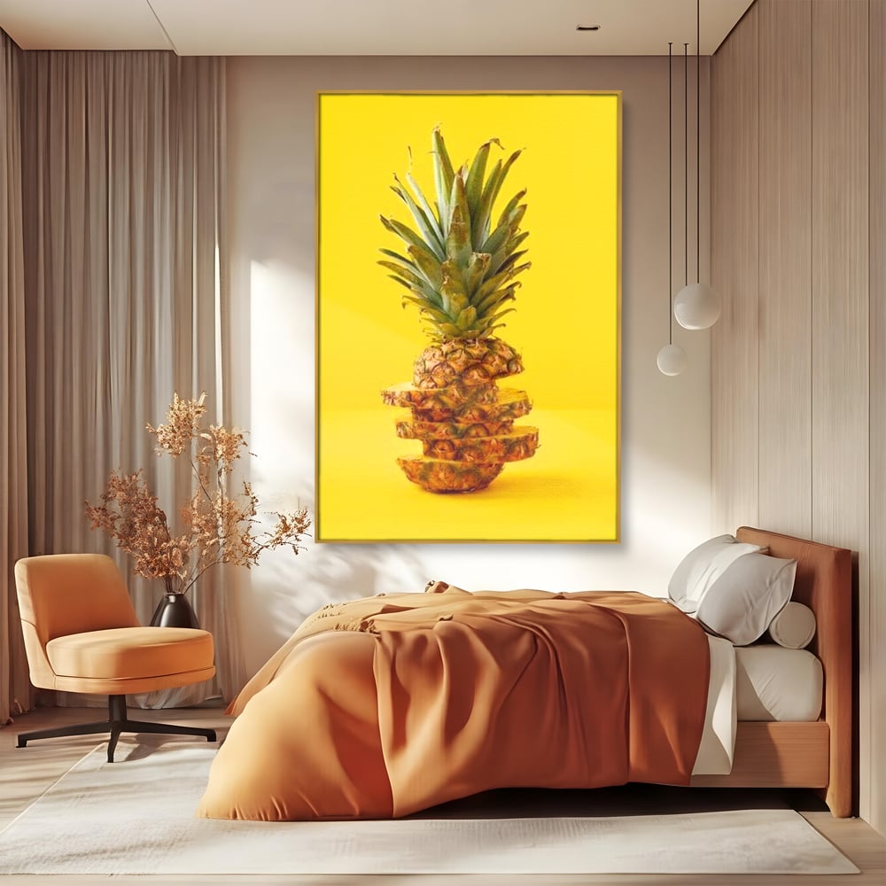 Leinwand Premium Canvas Wall Art, LuxCanva® N1078, Geschmack von Urlaub, Ananas, Obst, Scheiben, tropisch, Energie, Vitamine, süß, frisch, frisch, exotisch, Restaurant, Küche