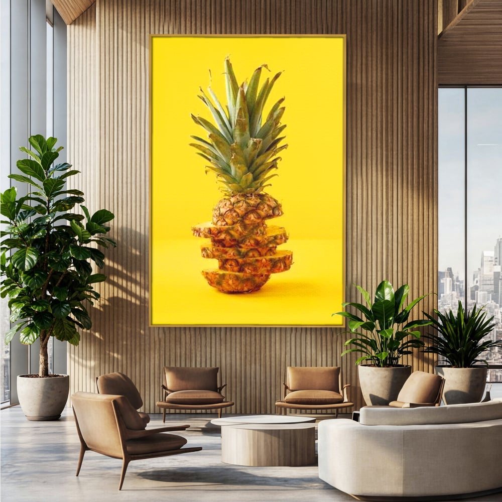 Leinwand Premium Canvas Wall Art, LuxCanva® N1078, Geschmack von Urlaub, Ananas, Obst, Scheiben, tropisch, Energie, Vitamine, süß, frisch, frisch, exotisch, Restaurant, Küche