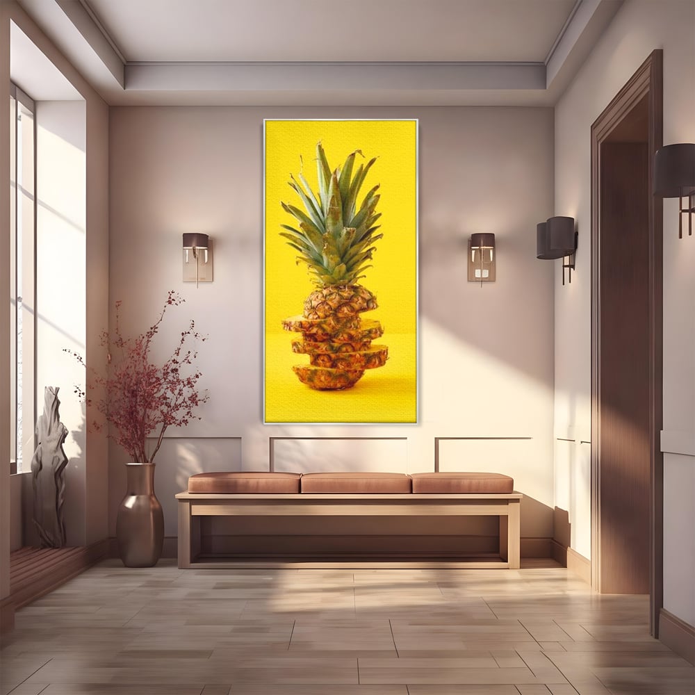 Leinwand Premium Canvas Wall Art, LuxCanva® N1078, Geschmack von Urlaub, Ananas, Obst, Scheiben, tropisch, Energie, Vitamine, süß, frisch, frisch, exotisch, Restaurant, Küche