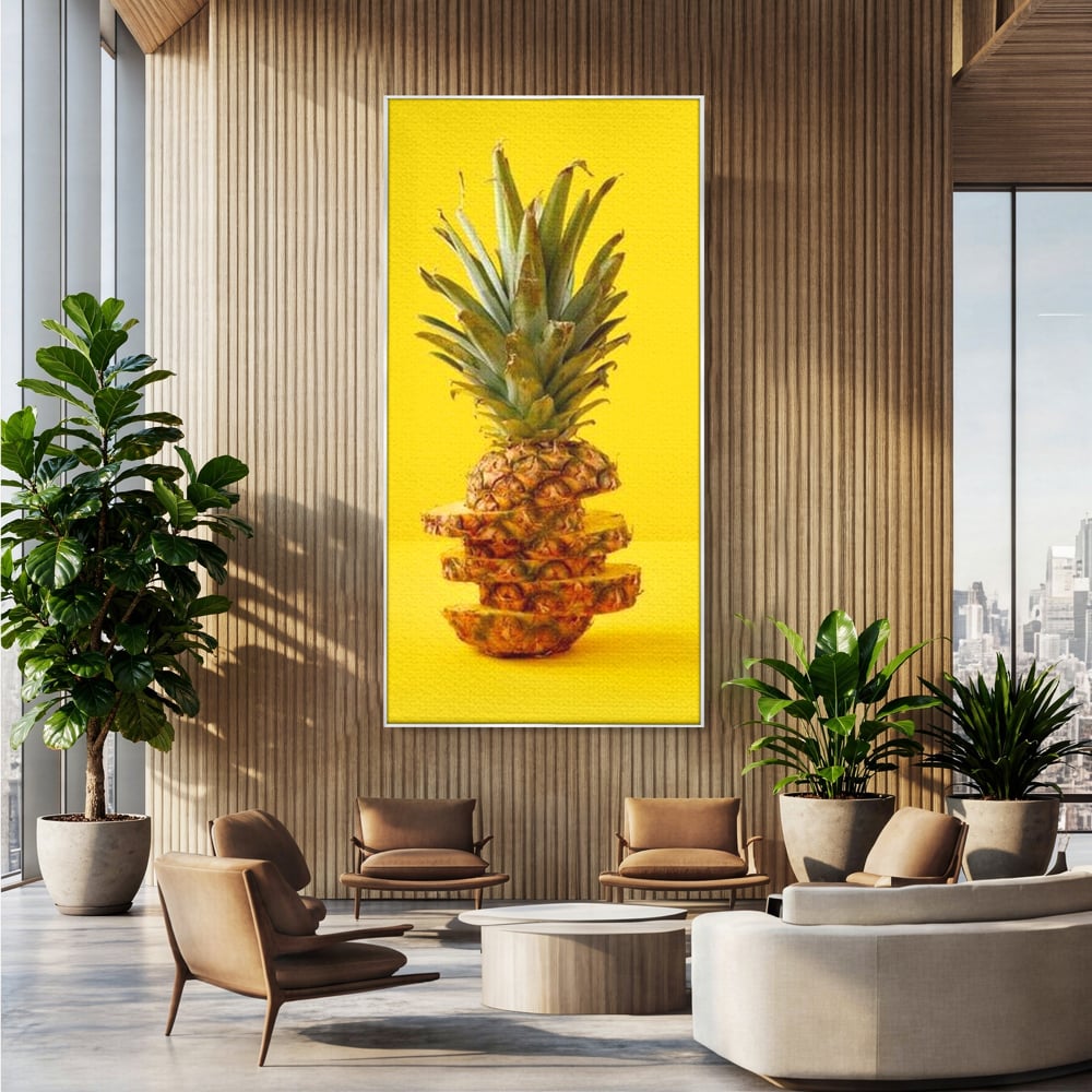 Leinwand Premium Canvas Wall Art, LuxCanva® N1078, Geschmack von Urlaub, Ananas, Obst, Scheiben, tropisch, Energie, Vitamine, süß, frisch, frisch, exotisch, Restaurant, Küche