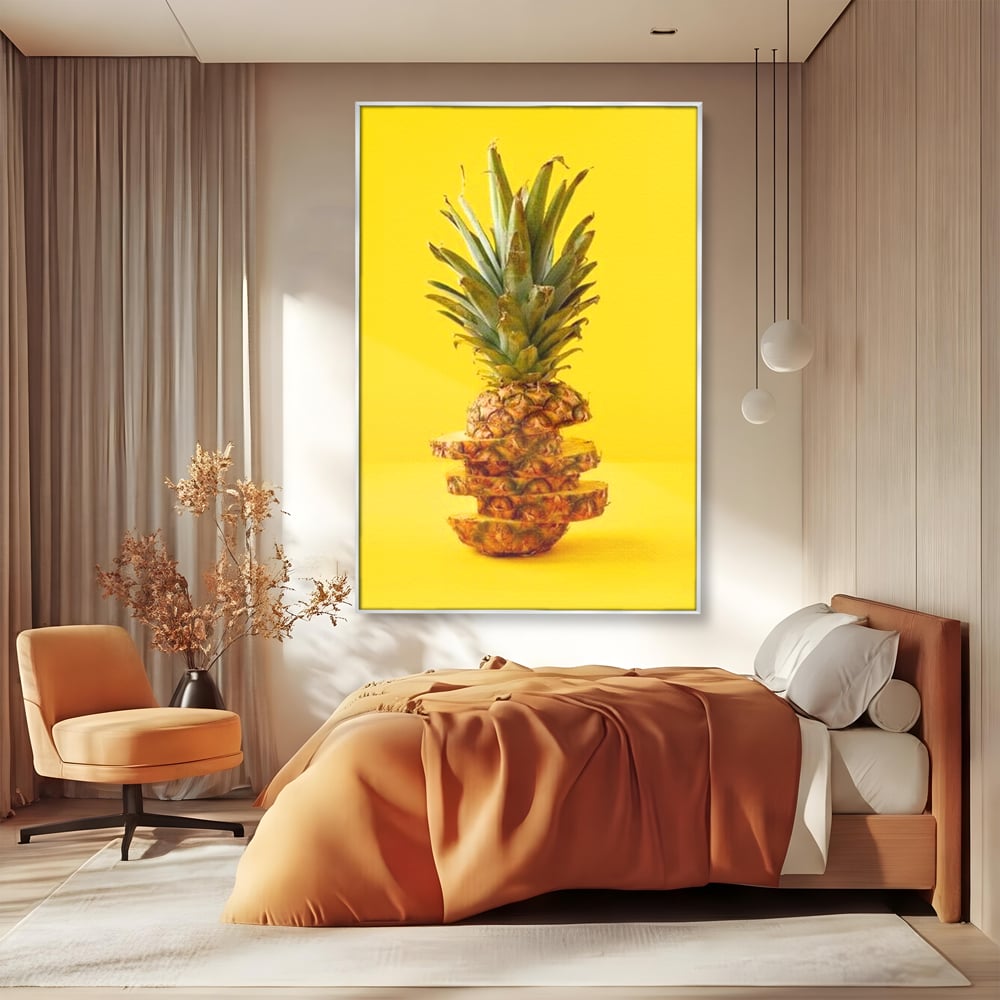 Leinwand Premium Canvas Wall Art, LuxCanva® N1078, Geschmack von Urlaub, Ananas, Obst, Scheiben, tropisch, Energie, Vitamine, süß, frisch, frisch, exotisch, Restaurant, Küche