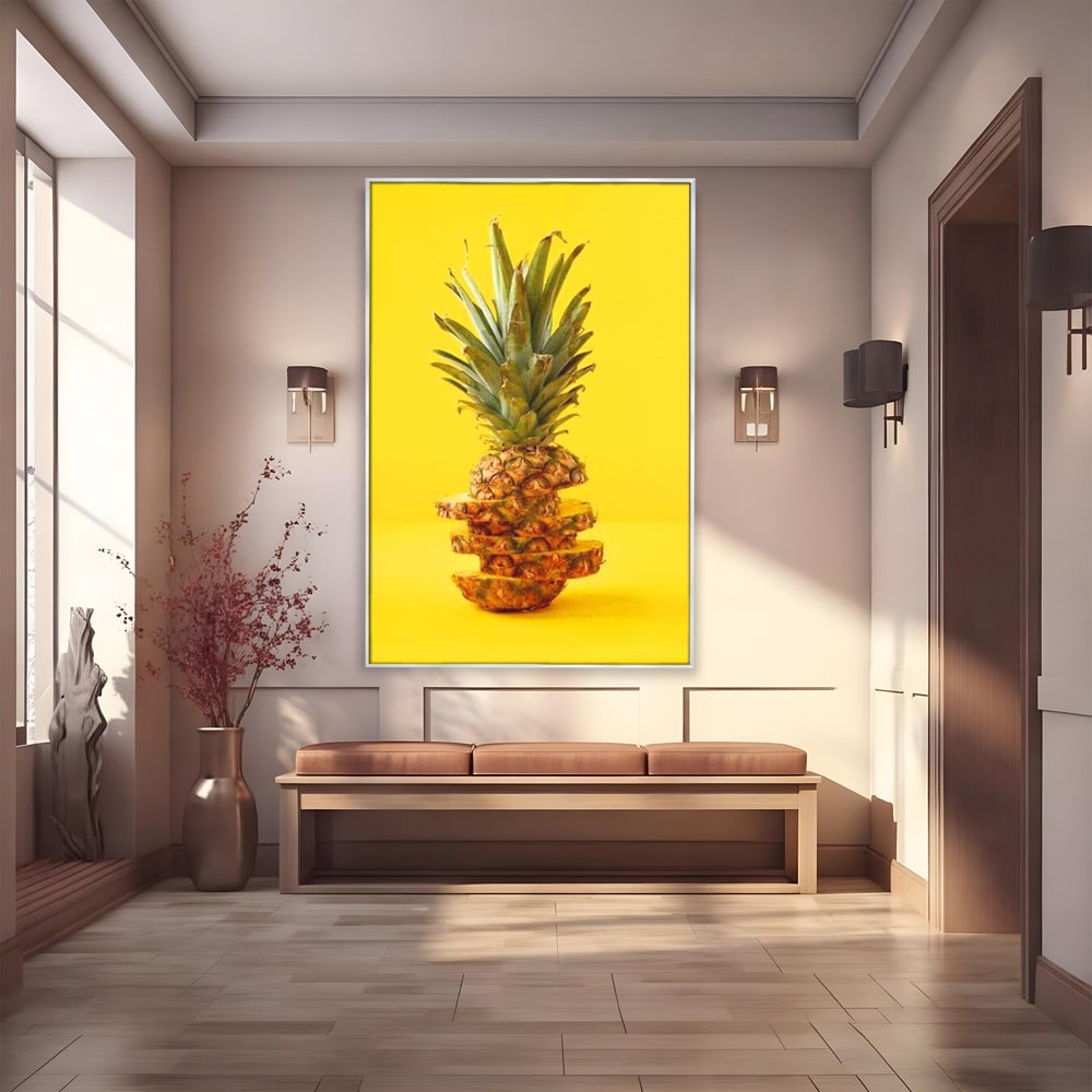 Leinwand Premium Canvas Wall Art, LuxCanva® N1078, Geschmack von Urlaub, Ananas, Obst, Scheiben, tropisch, Energie, Vitamine, süß, frisch, frisch, exotisch, Restaurant, Küche