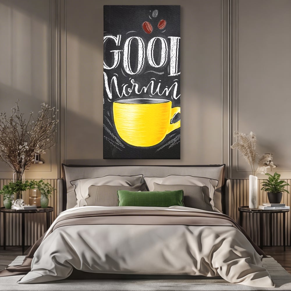 Tablou Canvas Premium, LuxCanva® N1080, Dimineata Perfecta, Cafea, Espresso, Ceasca, Mesaj, Boabe, Energie, Arta Moderna, Cafenea, Pub, Bar, Lounge, Restaurant, Bucatarie