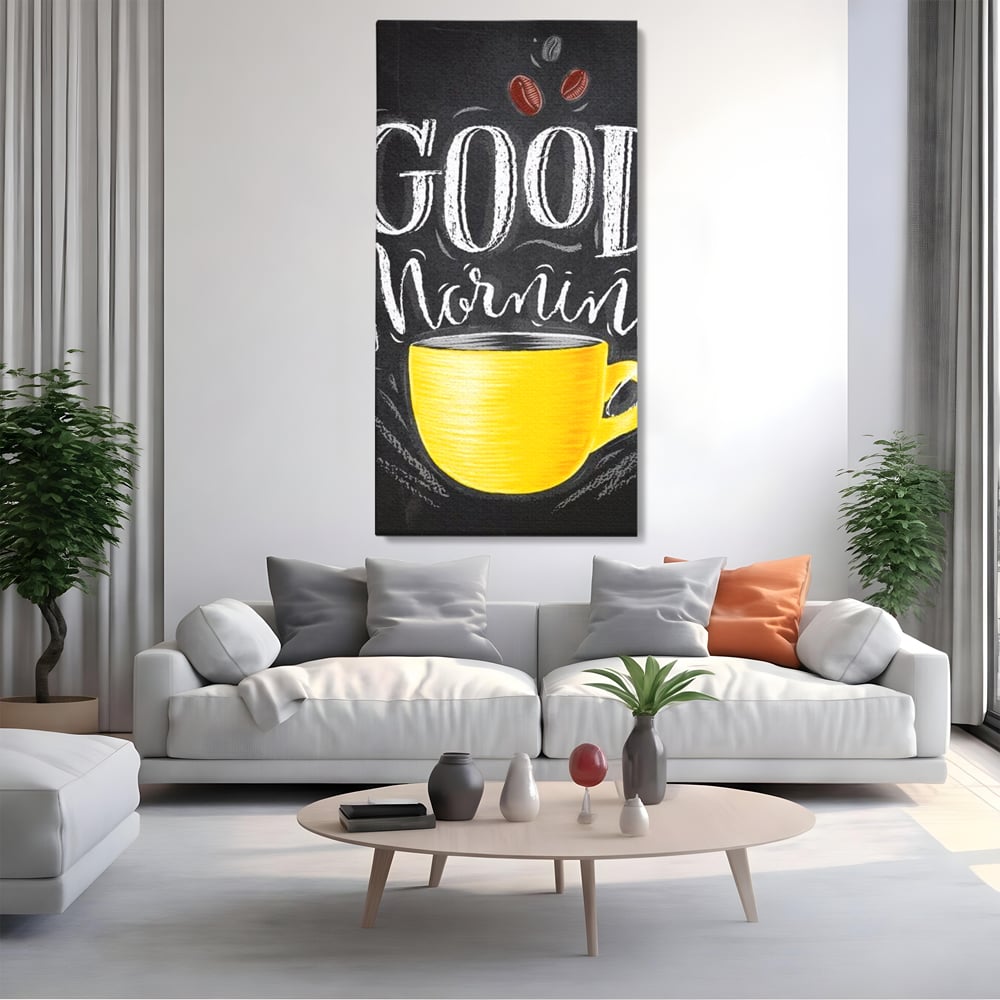 Tablou Canvas Premium, LuxCanva® N1080, Dimineata Perfecta, Cafea, Espresso, Ceasca, Mesaj, Boabe, Energie, Arta Moderna, Cafenea, Pub, Bar, Lounge, Restaurant, Bucatarie