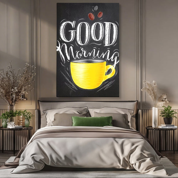 Tablou Canvas Premium, LuxCanva® N1080, Dimineata Perfecta, Cafea, Espresso, Ceasca, Mesaj, Boabe, Energie, Arta Moderna, Cafenea, Pub, Bar, Lounge, Restaurant, Bucatarie