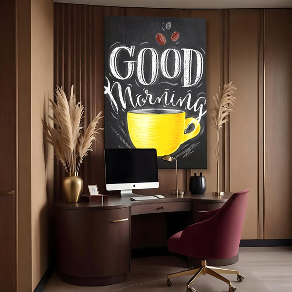 Tablou Canvas Premium, LuxCanva® N1080, Dimineata Perfecta, Cafea, Espresso, Ceasca, Mesaj, Boabe, Energie, Arta Moderna, Cafenea, Pub, Bar, Lounge, Restaurant, Bucatarie