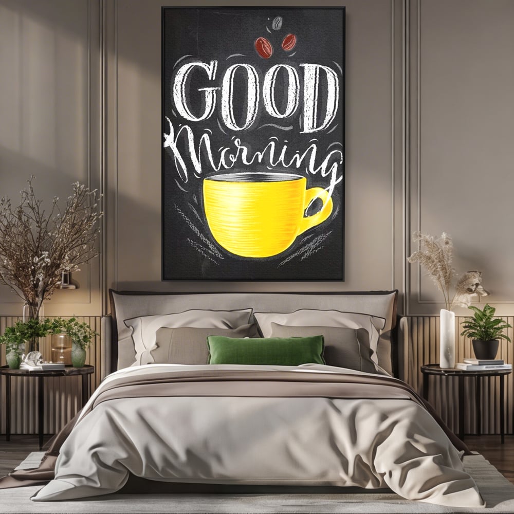 Tablou Canvas Premium, LuxCanva® N1080, Dimineata Perfecta, Cafea, Espresso, Ceasca, Mesaj, Boabe, Energie, Arta Moderna, Cafenea, Pub, Bar, Lounge, Restaurant, Bucatarie