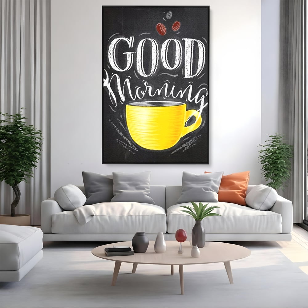 Tablou Canvas Premium, LuxCanva® N1080, Dimineata Perfecta, Cafea, Espresso, Ceasca, Mesaj, Boabe, Energie, Arta Moderna, Cafenea, Pub, Bar, Lounge, Restaurant, Bucatarie