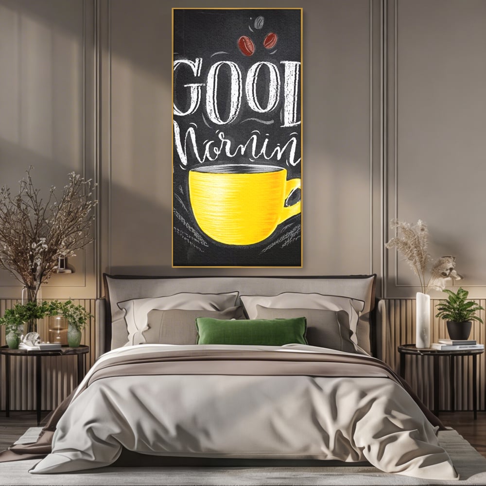 Tablou Canvas Premium, LuxCanva® N1080, Dimineata Perfecta, Cafea, Espresso, Ceasca, Mesaj, Boabe, Energie, Arta Moderna, Cafenea, Pub, Bar, Lounge, Restaurant, Bucatarie