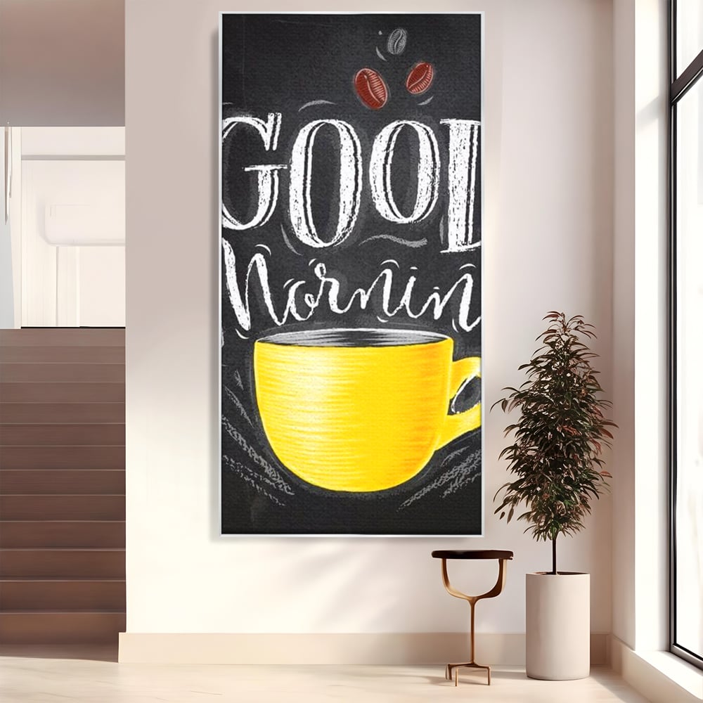 Tablou Canvas Premium, LuxCanva® N1080, Dimineata Perfecta, Cafea, Espresso, Ceasca, Mesaj, Boabe, Energie, Arta Moderna, Cafenea, Pub, Bar, Lounge, Restaurant, Bucatarie
