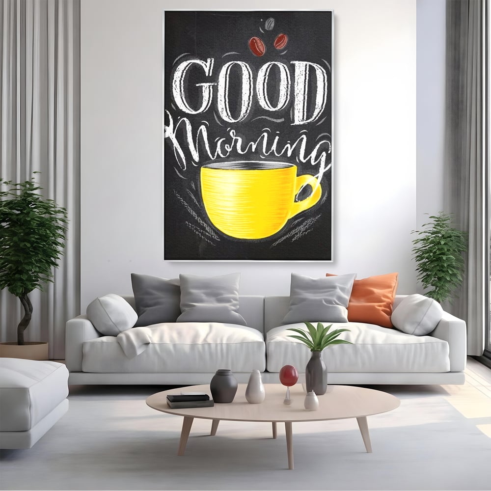 Tablou Canvas Premium, LuxCanva® N1080, Dimineata Perfecta, Cafea, Espresso, Ceasca, Mesaj, Boabe, Energie, Arta Moderna, Cafenea, Pub, Bar, Lounge, Restaurant, Bucatarie