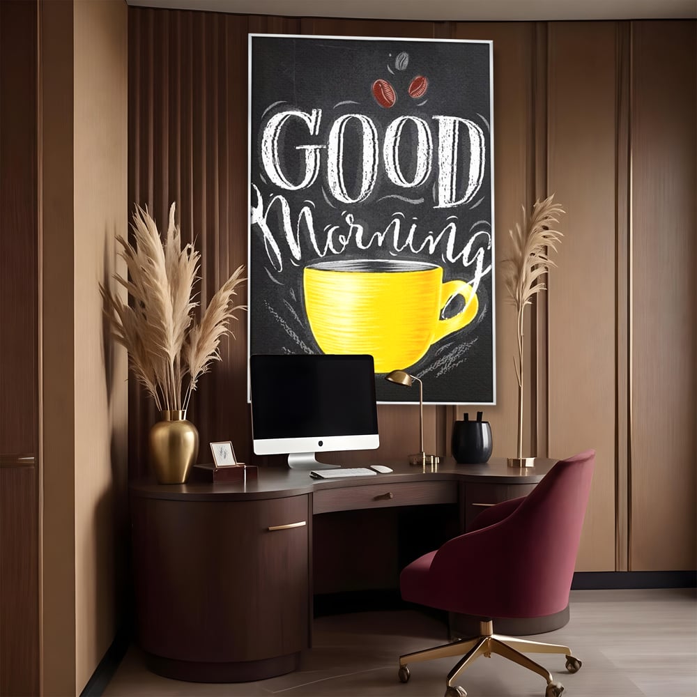 Tablou Canvas Premium, LuxCanva® N1080, Dimineata Perfecta, Cafea, Espresso, Ceasca, Mesaj, Boabe, Energie, Arta Moderna, Cafenea, Pub, Bar, Lounge, Restaurant, Bucatarie