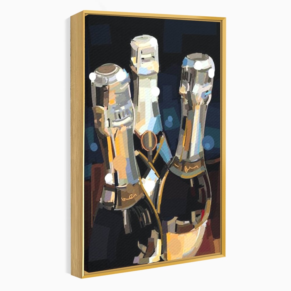 Tablou Canvas Premium, LuxCanva® N1081, Sclipiri de Cristal, Sticle, Sampanie, Arta Abstract, Lux, Petrecere, Festiv, Sarbatoare, Pub, Bar, Lounge, Restaurant, Bucatarie