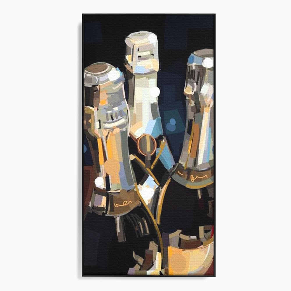 Tablou Canvas Premium, LuxCanva® N1081, Sclipiri de Cristal, Sticle, Sampanie, Arta Abstract, Lux, Petrecere, Festiv, Sarbatoare, Pub, Bar, Lounge, Restaurant, Bucatarie