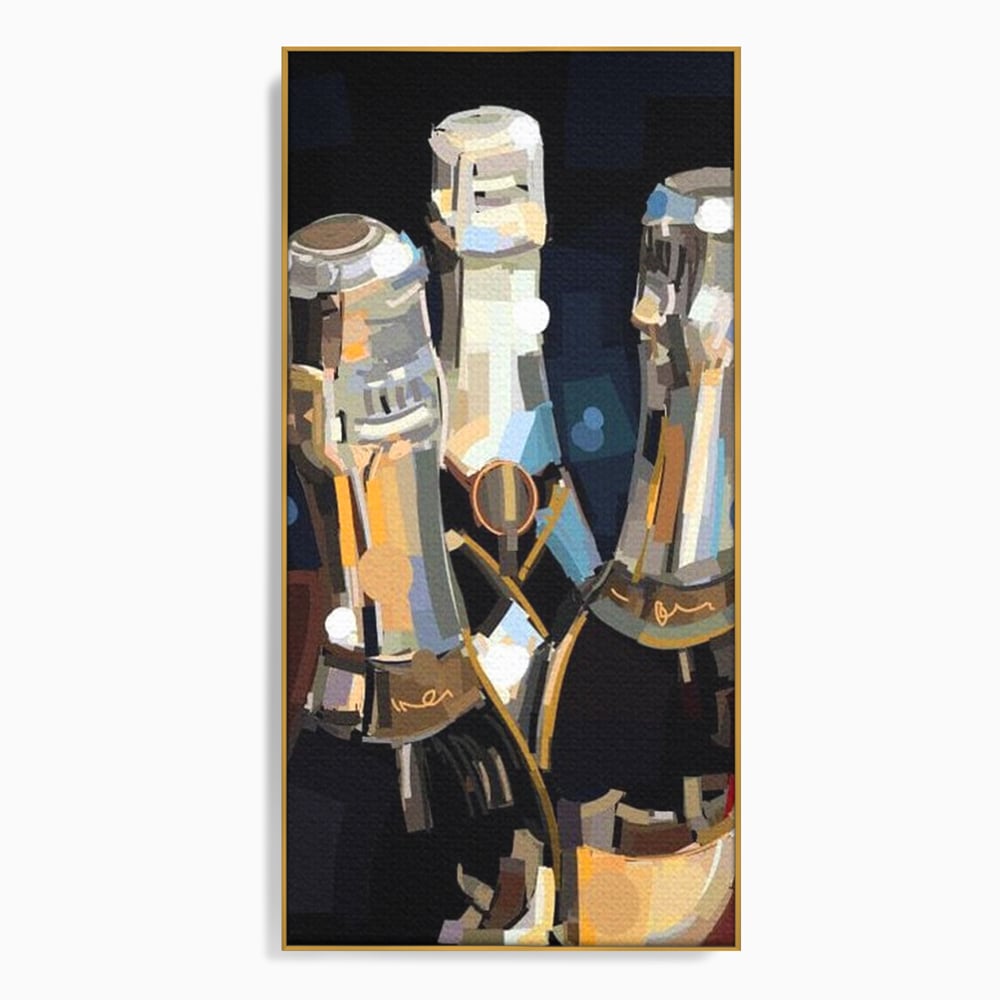 Tablou Canvas Premium, LuxCanva® N1081, Sclipiri de Cristal, Sticle, Sampanie, Arta Abstract, Lux, Petrecere, Festiv, Sarbatoare, Pub, Bar, Lounge, Restaurant, Bucatarie