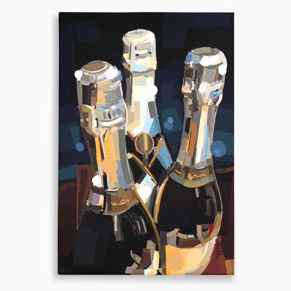 Tablou Canvas Premium, LuxCanva® N1081, Sclipiri de Cristal, Sticle, Sampanie, Arta Abstract, Lux, Petrecere, Festiv, Sarbatoare, Pub, Bar, Lounge, Restaurant, Bucatarie