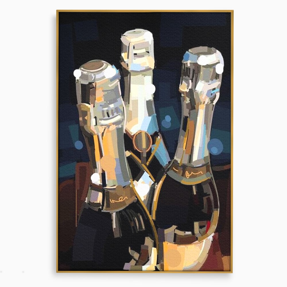 Tablou Canvas Premium, LuxCanva® N1081, Sclipiri de Cristal, Sticle, Sampanie, Arta Abstract, Lux, Petrecere, Festiv, Sarbatoare, Pub, Bar, Lounge, Restaurant, Bucatarie
