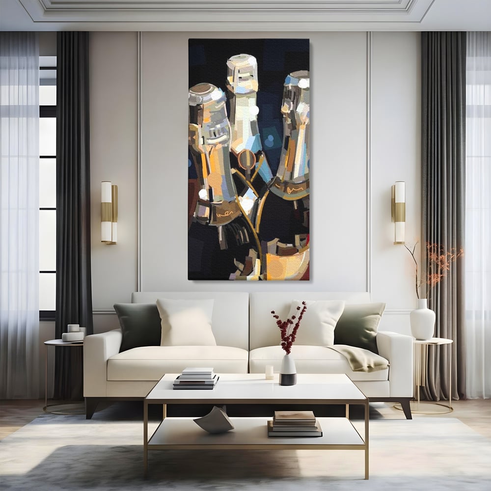 Tablou Canvas Premium, LuxCanva® N1081, Sclipiri de Cristal, Sticle, Sampanie, Arta Abstract, Lux, Petrecere, Festiv, Sarbatoare, Pub, Bar, Lounge, Restaurant, Bucatarie