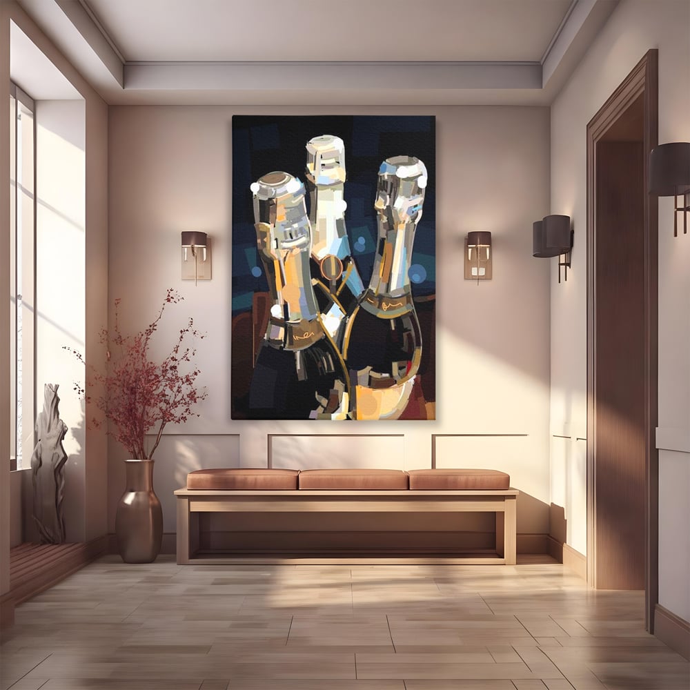 Tablou Canvas Premium, LuxCanva® N1081, Sclipiri de Cristal, Sticle, Sampanie, Arta Abstract, Lux, Petrecere, Festiv, Sarbatoare, Pub, Bar, Lounge, Restaurant, Bucatarie