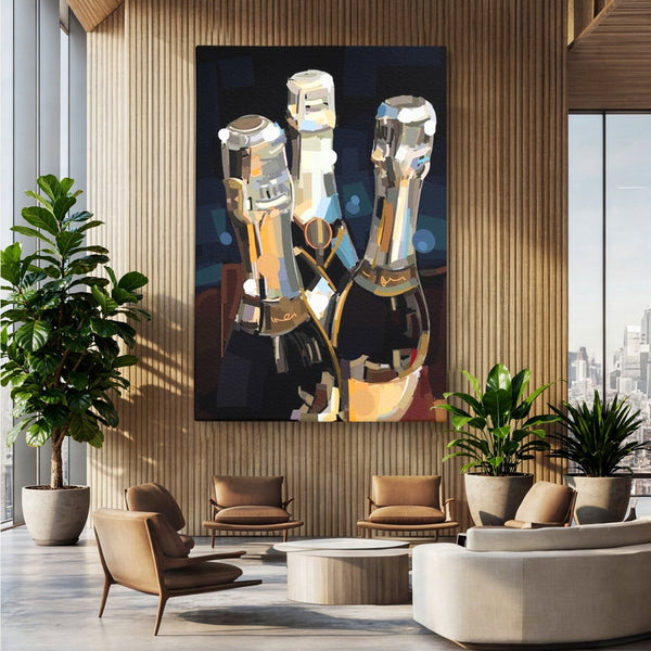 Tablou Canvas Premium, LuxCanva® N1081, Sclipiri de Cristal, Sticle, Sampanie, Arta Abstract, Lux, Petrecere, Festiv, Sarbatoare, Pub, Bar, Lounge, Restaurant, Bucatarie