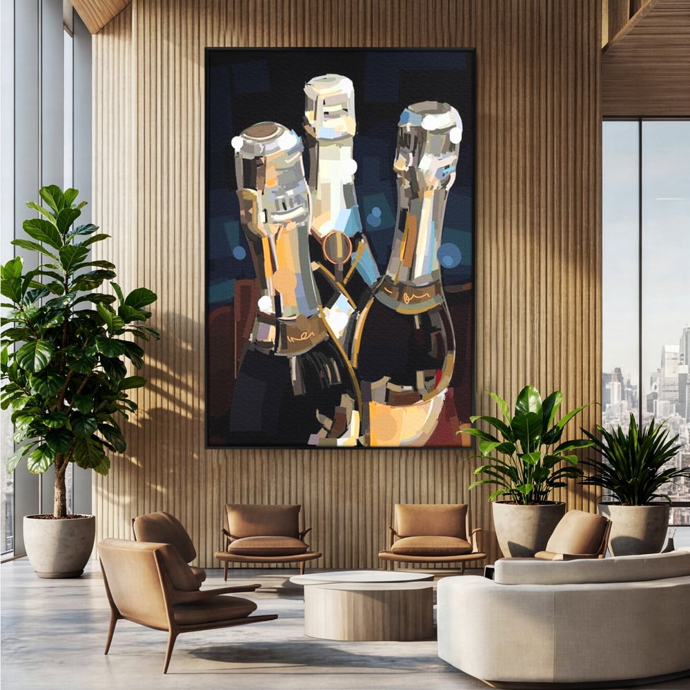 Tablou Canvas Premium, LuxCanva® N1081, Sclipiri de Cristal, Sticle, Sampanie, Arta Abstract, Lux, Petrecere, Festiv, Sarbatoare, Pub, Bar, Lounge, Restaurant, Bucatarie