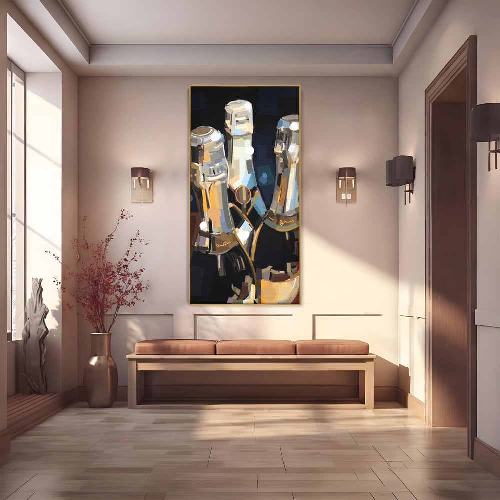 Tablou Canvas Premium, LuxCanva® N1081, Sclipiri de Cristal, Sticle, Sampanie, Arta Abstract, Lux, Petrecere, Festiv, Sarbatoare, Pub, Bar, Lounge, Restaurant, Bucatarie
