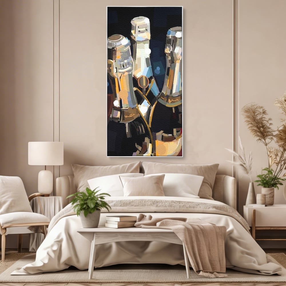 Tablou Canvas Premium, LuxCanva® N1081, Sclipiri de Cristal, Sticle, Sampanie, Arta Abstract, Lux, Petrecere, Festiv, Sarbatoare, Pub, Bar, Lounge, Restaurant, Bucatarie