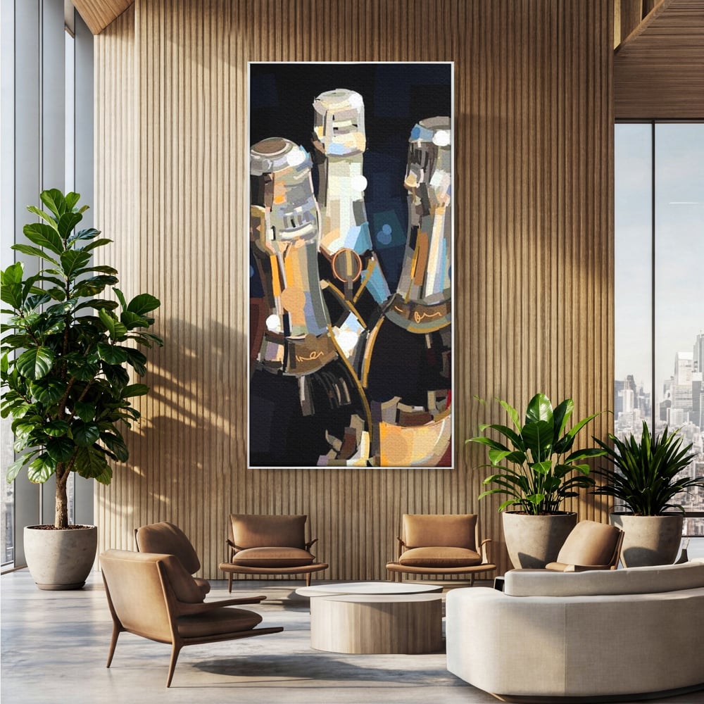 Tablou Canvas Premium, LuxCanva® N1081, Sclipiri de Cristal, Sticle, Sampanie, Arta Abstract, Lux, Petrecere, Festiv, Sarbatoare, Pub, Bar, Lounge, Restaurant, Bucatarie