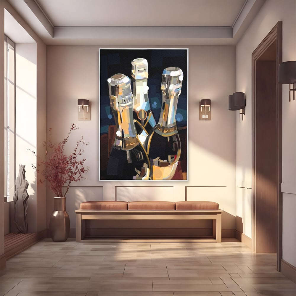 Tablou Canvas Premium, LuxCanva® N1081, Sclipiri de Cristal, Sticle, Sampanie, Arta Abstract, Lux, Petrecere, Festiv, Sarbatoare, Pub, Bar, Lounge, Restaurant, Bucatarie