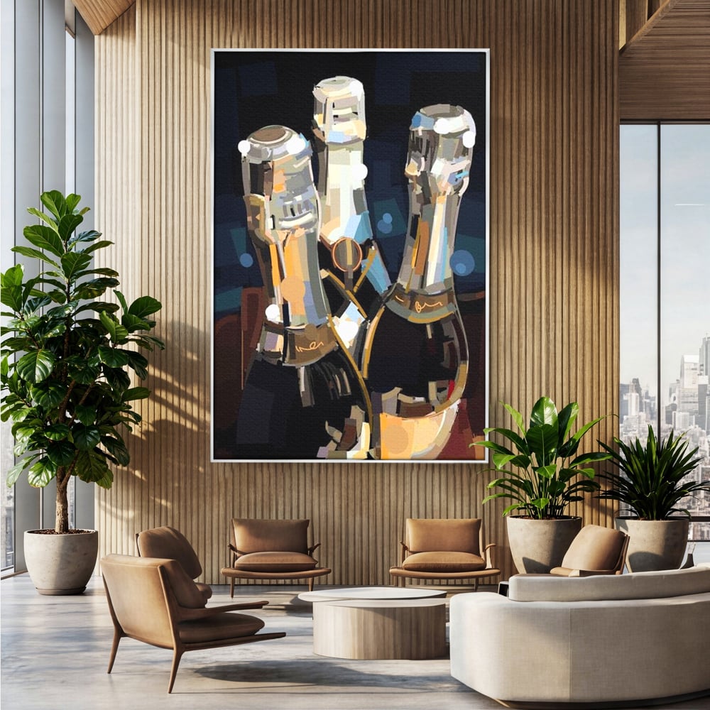 Tablou Canvas Premium, LuxCanva® N1081, Sclipiri de Cristal, Sticle, Sampanie, Arta Abstract, Lux, Petrecere, Festiv, Sarbatoare, Pub, Bar, Lounge, Restaurant, Bucatarie