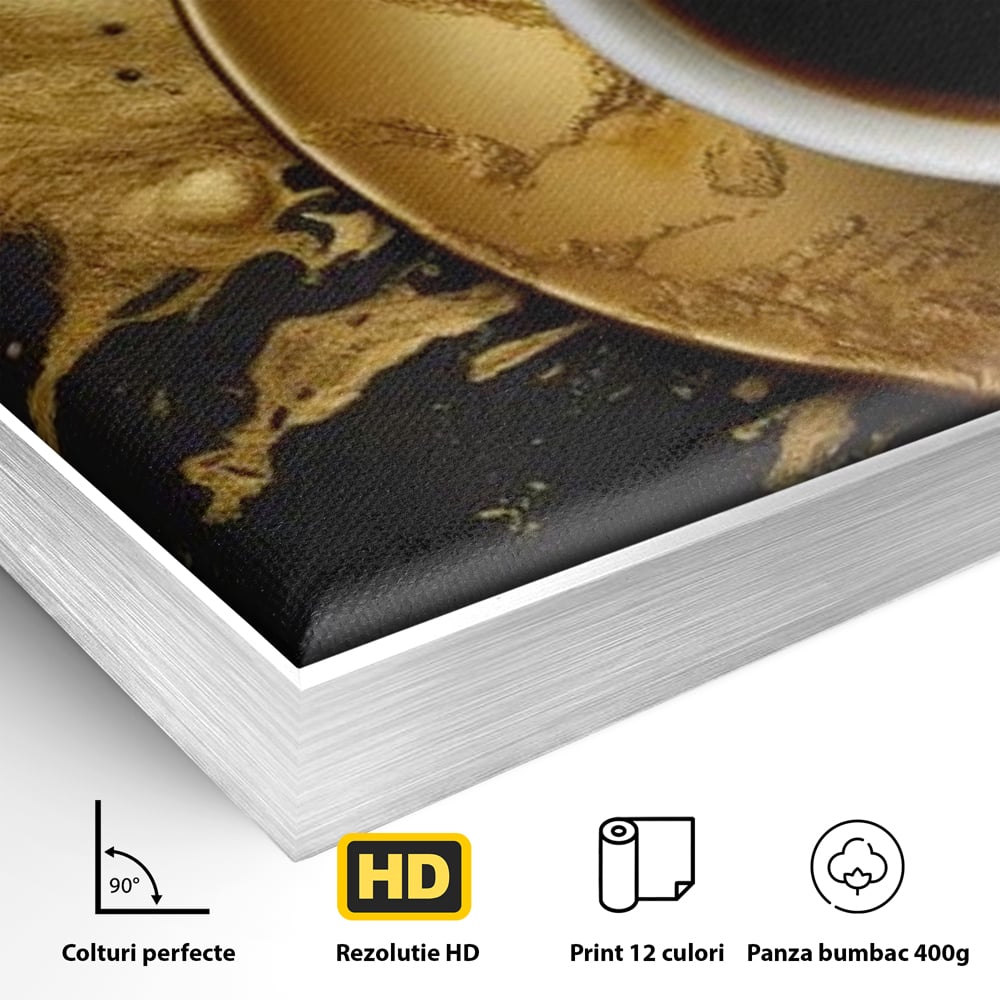 Tablou Canvas Premium, LuxCanva® N1082, Cafeaua Zeilor, Aur, Negru, Cafea, Espresso, Elegant, Lux, Spuma, Aroma, Modern, Cafenea, Pub, Bar, Lounge, Restaurant, Bucatarie