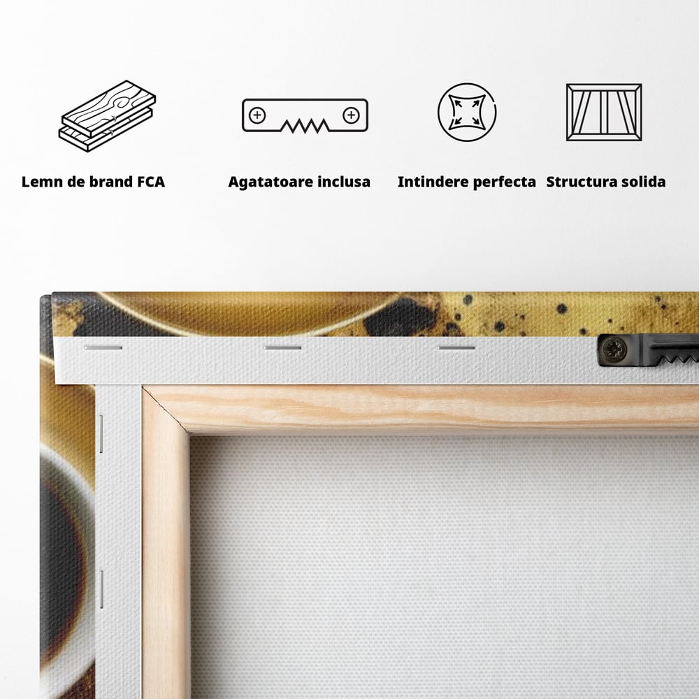 Tablou Canvas Premium, LuxCanva® N1082, Cafeaua Zeilor, Aur, Negru, Cafea, Espresso, Elegant, Lux, Spuma, Aroma, Modern, Cafenea, Pub, Bar, Lounge, Restaurant, Bucatarie