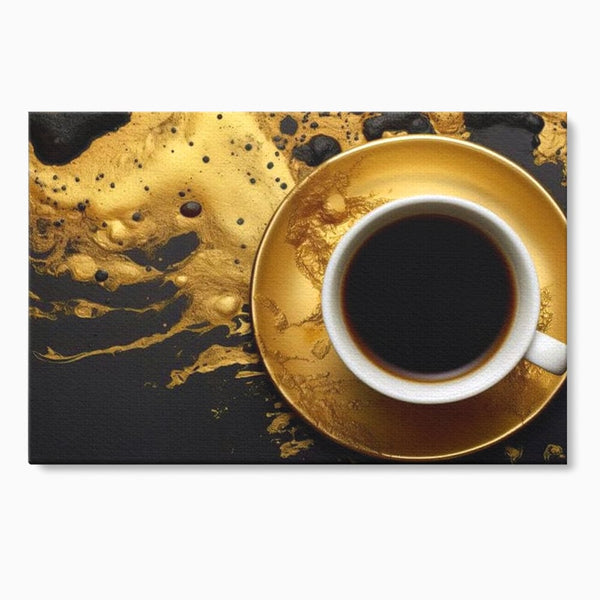 Tablou Canvas Premium, LuxCanva® N1082, Cafeaua Zeilor, Aur, Negru, Cafea, Espresso, Elegant, Lux, Spuma, Aroma, Modern, Cafenea, Pub, Bar, Lounge, Restaurant, Bucatarie