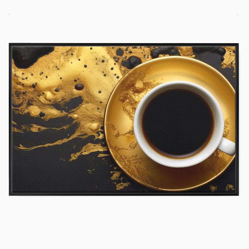 Tablou Canvas Premium, LuxCanva® N1082, Cafeaua Zeilor, Aur, Negru, Cafea, Espresso, Elegant, Lux, Spuma, Aroma, Modern, Cafenea, Pub, Bar, Lounge, Restaurant, Bucatarie