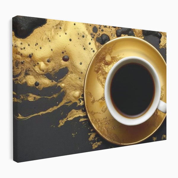 Tablou Canvas Premium, LuxCanva® N1082, Cafeaua Zeilor, Aur, Negru, Cafea, Espresso, Elegant, Lux, Spuma, Aroma, Modern, Cafenea, Pub, Bar, Lounge, Restaurant, Bucatarie