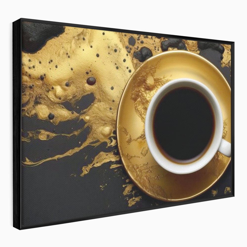 Tablou Canvas Premium, LuxCanva® N1082, Cafeaua Zeilor, Aur, Negru, Cafea, Espresso, Elegant, Lux, Spuma, Aroma, Modern, Cafenea, Pub, Bar, Lounge, Restaurant, Bucatarie