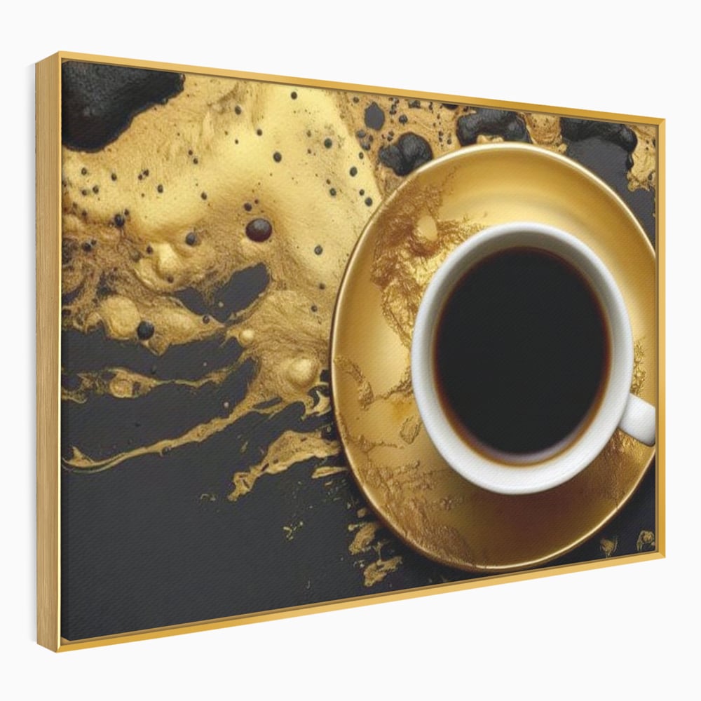 Tablou Canvas Premium, LuxCanva® N1082, Cafeaua Zeilor, Aur, Negru, Cafea, Espresso, Elegant, Lux, Spuma, Aroma, Modern, Cafenea, Pub, Bar, Lounge, Restaurant, Bucatarie