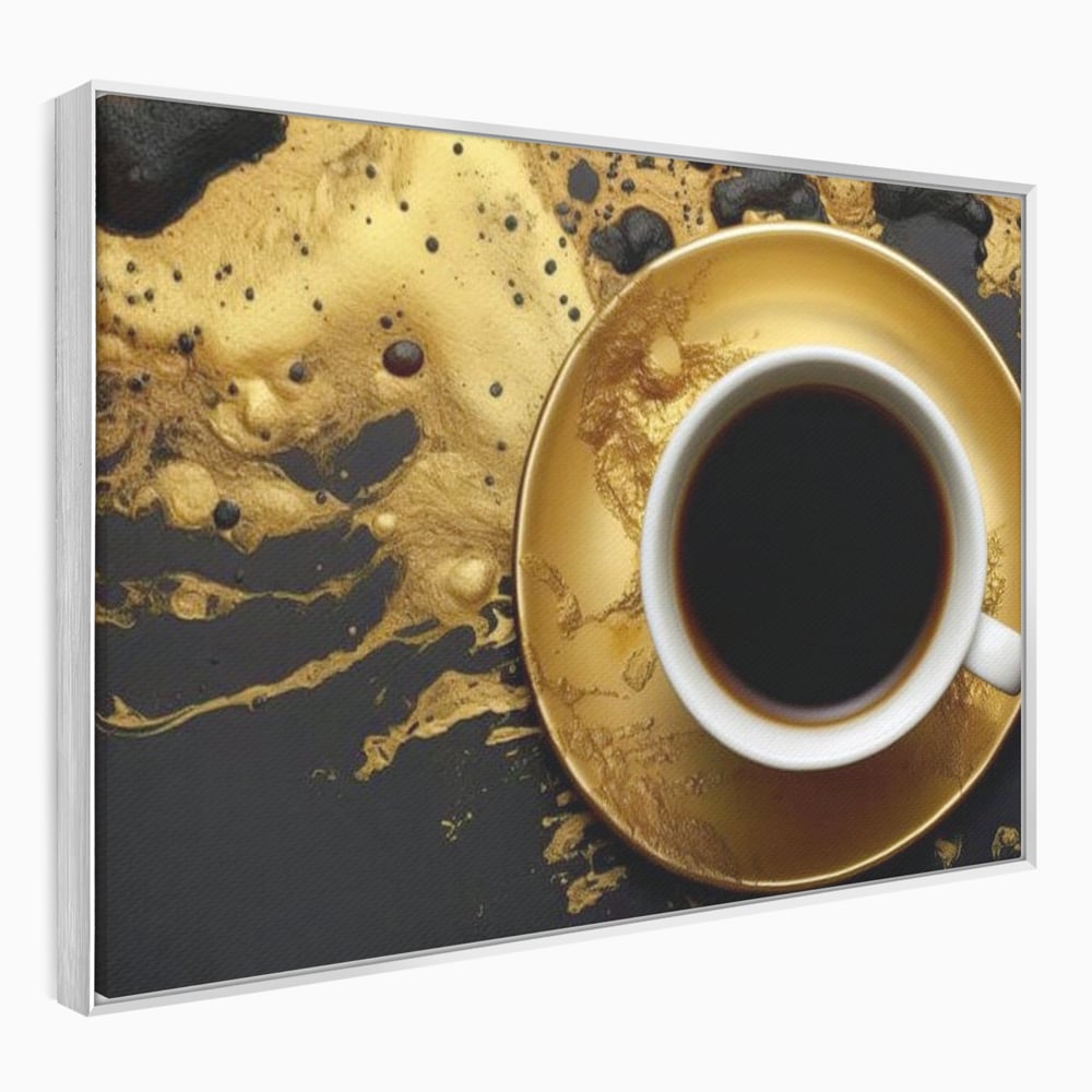 Tablou Canvas Premium, LuxCanva® N1082, Cafeaua Zeilor, Aur, Negru, Cafea, Espresso, Elegant, Lux, Spuma, Aroma, Modern, Cafenea, Pub, Bar, Lounge, Restaurant, Bucatarie