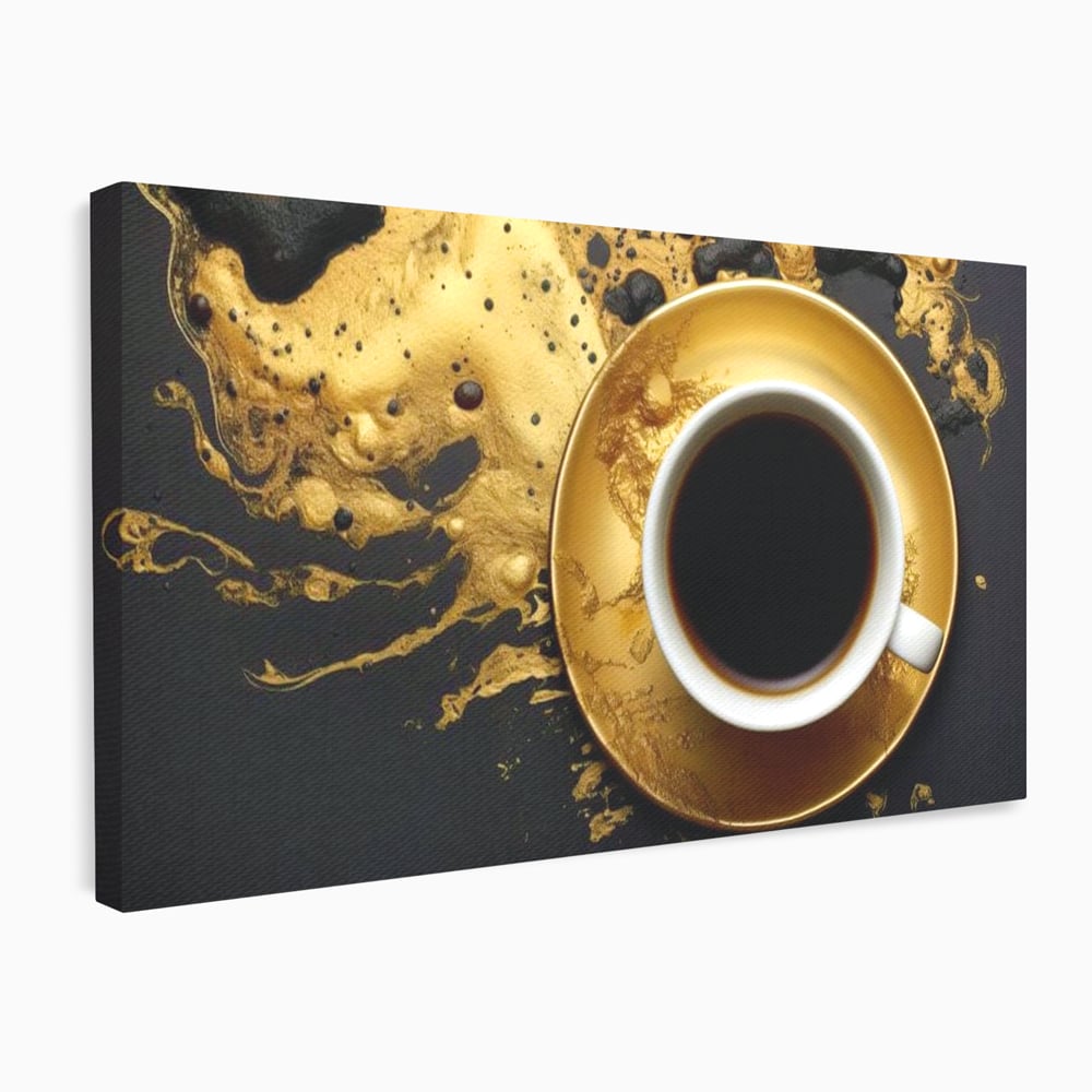 Tablou Canvas Premium, LuxCanva® N1082, Cafeaua Zeilor, Aur, Negru, Cafea, Espresso, Elegant, Lux, Spuma, Aroma, Modern, Cafenea, Pub, Bar, Lounge, Restaurant, Bucatarie