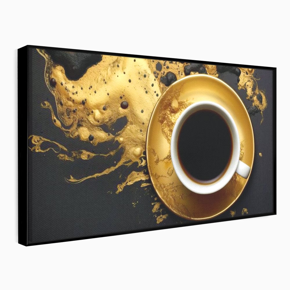 Tablou Canvas Premium, LuxCanva® N1082, Cafeaua Zeilor, Aur, Negru, Cafea, Espresso, Elegant, Lux, Spuma, Aroma, Modern, Cafenea, Pub, Bar, Lounge, Restaurant, Bucatarie